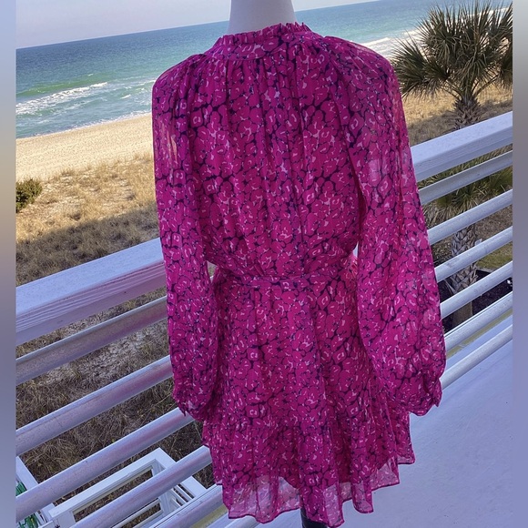 Fate Animal Print With Lurex Chiffon Tie Waist Dress In Hot Pink - Picture 4 of 9